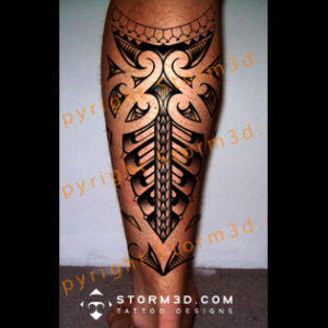 ymmetrical-warrior-tattoo-for-the-calf-with-poly-tribal-elements-and-patterns