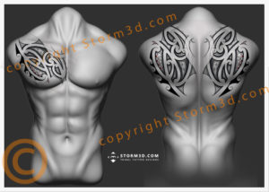 chest-and-upperback-tattoos-in-maori-tribal-style