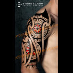 halfsleeve-tribal-tatoo-mandala-design-red-colors