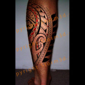 lower leg tattoo tribal red accents koru maori polytattoos