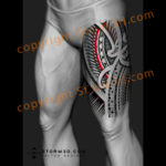 maori-thigh-tattoo-design-with-red-patterns-digital-mockup