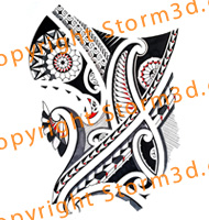 Large Polynesian upperback, thigh and stomach tattoo flash design