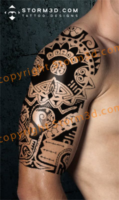 Tattoo similar to Dwayne Johnson, The Rock with Polynesian symbols