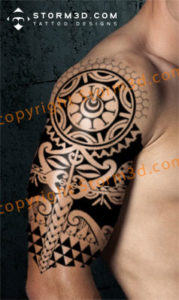 sleeve tatoo with mask design tribal polynesia black