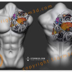 back-and-chest-design-koifish-tattoo-storm3d-japanese-polynesian-artwork
