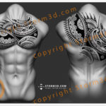 chest-pec-and-upperback-tattoo-design-storm3d-tattoo-flash-for-sale