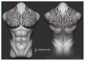 maori-full-backpiece chestpiece-tattoo-pecs-design-tatau-koru-flowing
