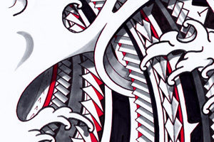 mixed-japanese-polynesian-tribal-shoulder-tattoo-flash-designs